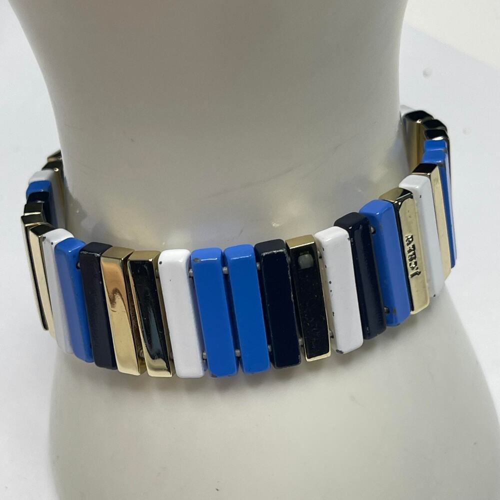 J. Crew JCREW bracelet blue black white silver tone signed costume jewelry - Picture 2 of 14